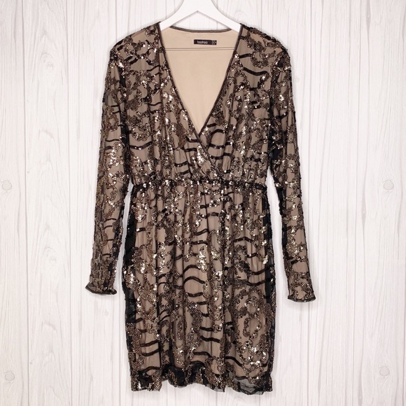 plus two tone wrap sequin dress